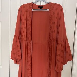 Torrid Festi Maxi Kimono Lace Embroidered Rust Boho Plus Size 2X NWOT